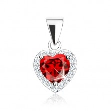 Pandantiv din argint 925, inimă zirconiu roşu, contur strălucitor