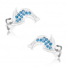 Cercei din argint 925 placaţi cu rodiu, delfin sclipitor, zirconiu albastru