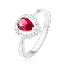 Inel din argint 925, lacrimă zirconiu roz, contur strălucitor