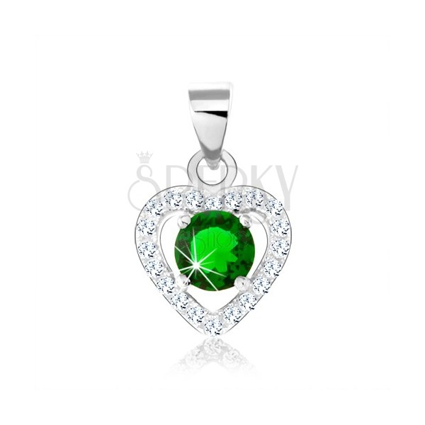 Pandantiv din argint 925, zirconiu verde închis, contur inimă strălucitor