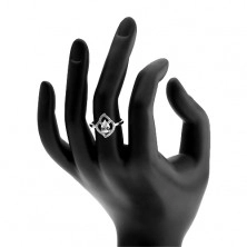 Inel, argint 925, picătură zirconiu transparent, contur de frunză strălucitor