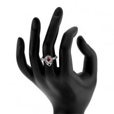 Inel din argint 925, contur de lacrimă ascuţit, zirconiu roz, linie în formă de V