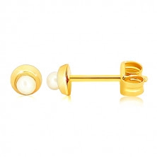 Cercei din aur 375 - cerc mic lucios cu perlă rotundă mică