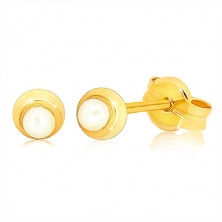 Cercei din aur 375 - cerc mic lucios cu perlă rotundă mică