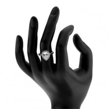 Inel din argint 925, picătură transparentă - zirconiu, margine strălucitoare, decupaje