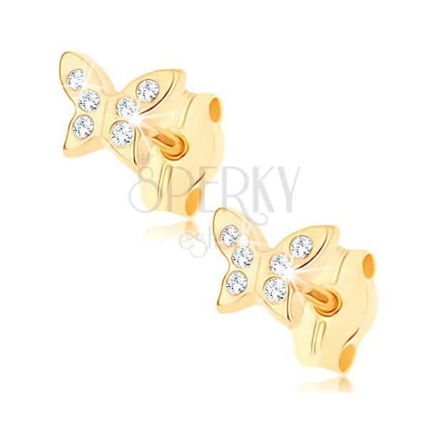 Cercei din aur 375 - fluture strălucitor ornat cu zirconii mici transparente