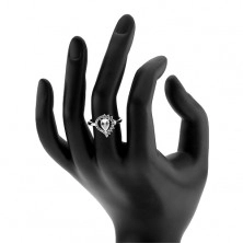Inel din argint 925, lacrimă asimetrică - contur, picătură zirconiu transparent