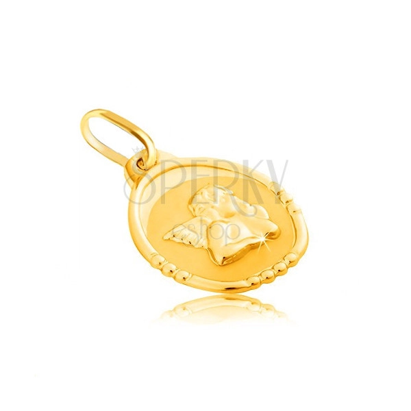 Pandantiv din aur 585 - medalion oval cu înger, versiune lucioasă şi mată