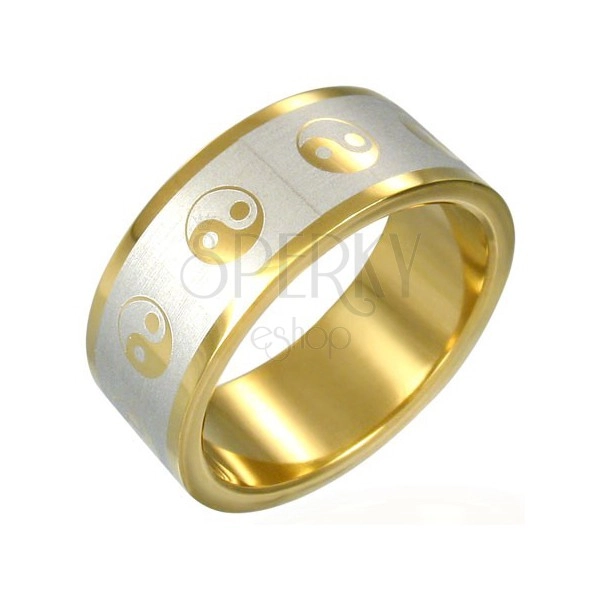 Inel auriu cu simbolul Yin-Yang