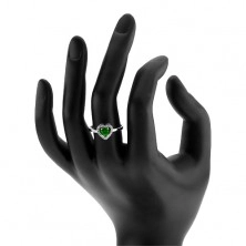 Inel din argint 925, contur de inimă strălucitoare, zirconiu rotund verde