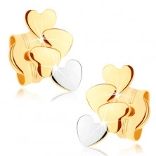 Cercei din aur 375 - patru inimi mici plate, luciu intens