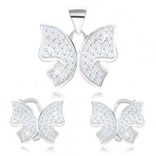 Set din argint 925 - pandantiv şi cercei, fluture, zirconiu transparent