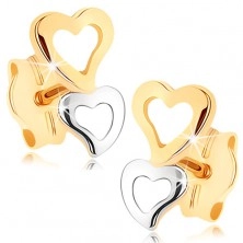 Cercei din aur 375 - două contururi în formă de inimă în două culori