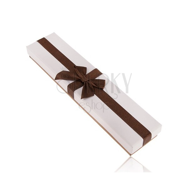 Cutiuță de cadou dreptunghiulară pentru colier sau lanț, culoarea bronzului cu alb, fundiță
