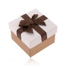 Cutiuță de cadou pentru inel, culoarea bronzului și alb, fundiță maro
