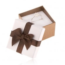 Cutiuță de cadou pentru inel, culoarea bronzului și alb, fundiță maro