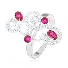 Inel din argint 925, ornamente strălucitoare, zirconii roz, luciu intens