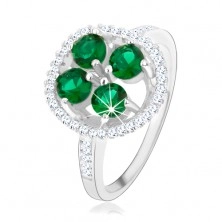 Inel de logodnă din argint 925, floare rotundă strălucitoare, zirconii verzi