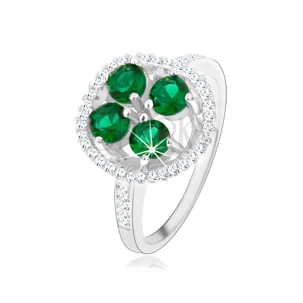 Inel de logodnă din argint 925, floare rotundă strălucitoare, zirconii verzi
