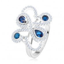 Inel din argint 925, ornamente strălucitoare, zirconii albastru închis