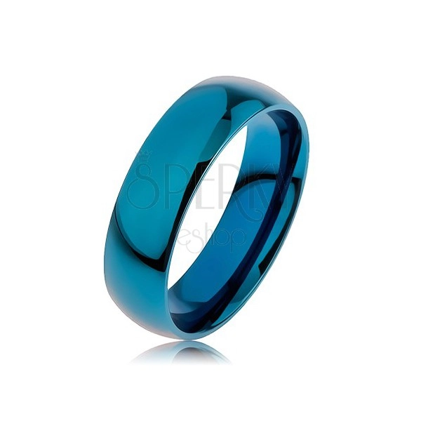 Inel albastru realizat din oțel inoxidabil, suprafață din titaniu anodizat, 6 mm