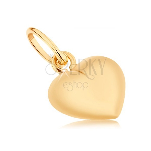 Pandantiv realizat din aur galben de 9K - inimă convexă reversibilă, luciu superior