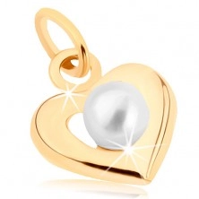 Pandantiv de aur 375 - contur inimă largă, perlă rotundă albă