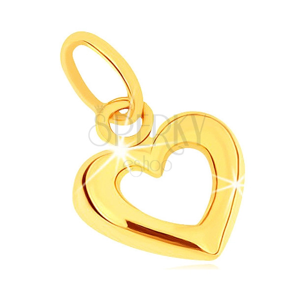 Pandantiv din aur 375 - contur rotunjit mai larg de inimă simetrică, luciu superior