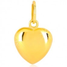 Pandantiv din aur galben de 9K - inimă convexă, luciu ca de oglindă, cu două fețe