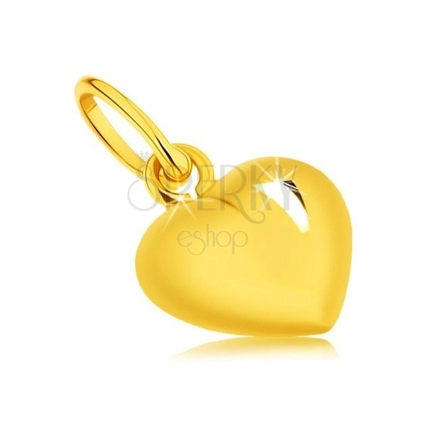 Pandantiv din aur galben de 9K - inimă convexă, luciu ca de oglindă, cu două fețe