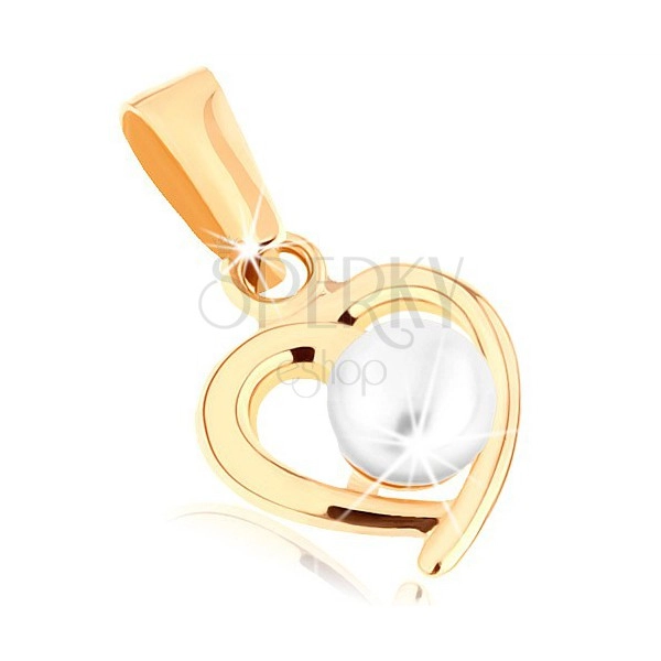 Pandantiv de aur 375 - contur inimă asimetrică, perlă albă rotundă