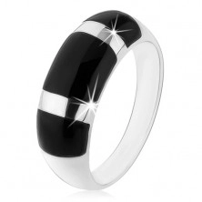 Inel realizat din argint 925, suprafață convexă rotunjită, dreptunghiuri negru