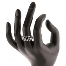 Inel din argint 925, trei dungi oblice negre, striații