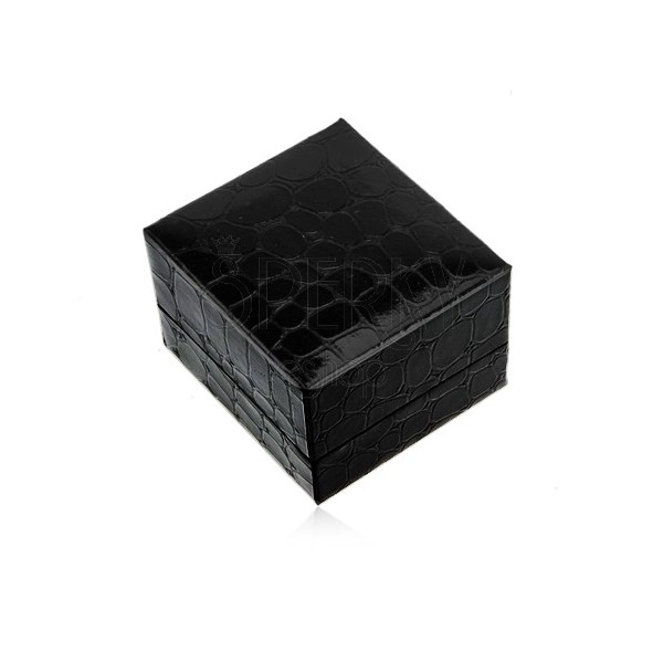 Cutie de cadou pentru inel sau cercei, neagră, model de piele de crocodil