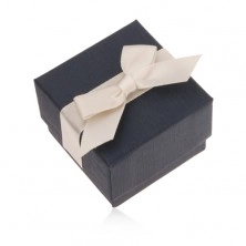 Cutiuţă de cadou albastră pentru inel, pandantiv sau cercei, panglică bej