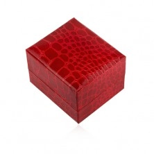 Cutiuţă de cadou pentru inel, roşie, lucioasă, model piele de crocodil