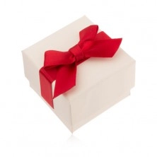 Cutiuţă de cadou pentru inel, pandantiv sau cercei, albă, fundă roşie