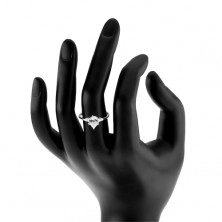 Inel de logodnă din argint 925, lacrimă zirconiu transparent, două trapezoide