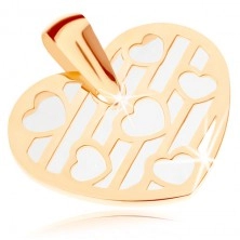 Pandantiv din aur galben de 9K - inimă decorată cu decupaje, bază sidefată