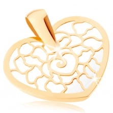 Pandantiv din aur galben 375 - contur inimă rotundă cu ornamente, bază perlată