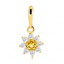 Pandantiv din aur 585 - floare înflorită citrin galben, petale zirconii transparente
