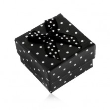 Cutiuță de cadou pentru inel sau cercei, neagră cu buline albe