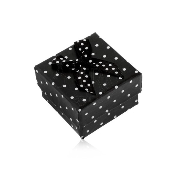 Cutiuță de cadou pentru inel sau cercei, neagră cu buline albe