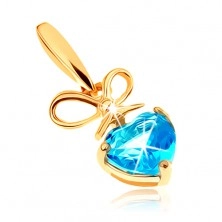 Pandantiv din aur 585 - fundiță și inimă din topaz în nuanță albastră