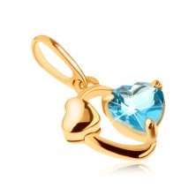 Pandantiv din aur 585 - contur oval, inimă lucioasă, inimă din topaz albastru