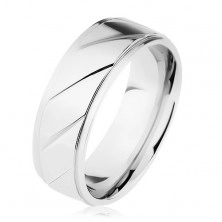 Inel din oţel 316L, fâșie proeminentă, caneluri diagonale, nuanță argintie