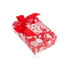 Cutie roșie de cadou pentru cercei și inel sau pandantiv, cu inimioare și fundă