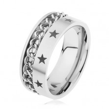 Inel din oțel argintiu decorat cu lanț și stele