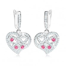 Cercei din argint 925, inimă decorată cu zirconii transparente și roz