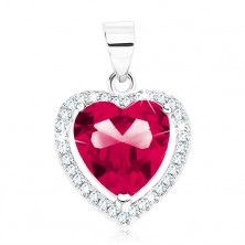 Pandantiv din argint 925, inimă roșie-roz cu margine din zirconii transparente